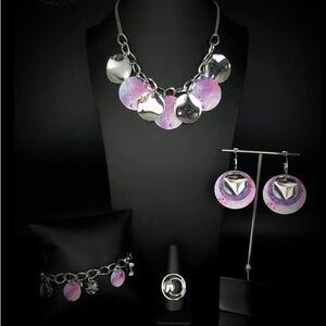 Costume Jewelry-Silver and Pink Charm necklace set
